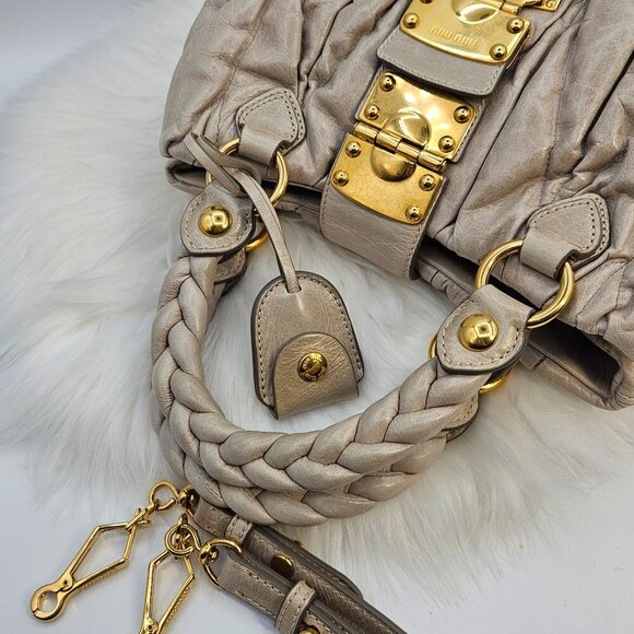 Miu Miu  Matelassé Beige Leather Two-Way Bag - Picture 6 of 17